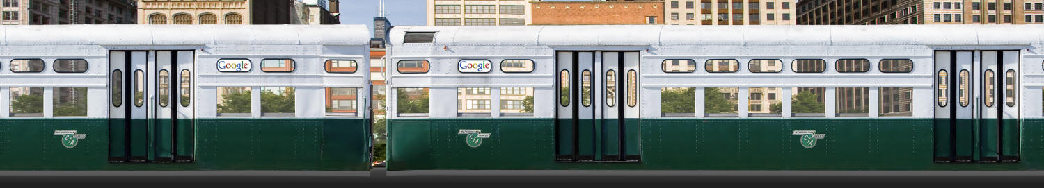 Antique 6000-series CTA L train car photography for Google Chicago office mural installation
